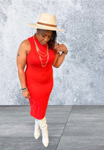 Load image into Gallery viewer, Red Bodycon Midi with Mock Neck
