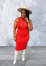 Load image into Gallery viewer, Red Bodycon Midi with Mock Neck