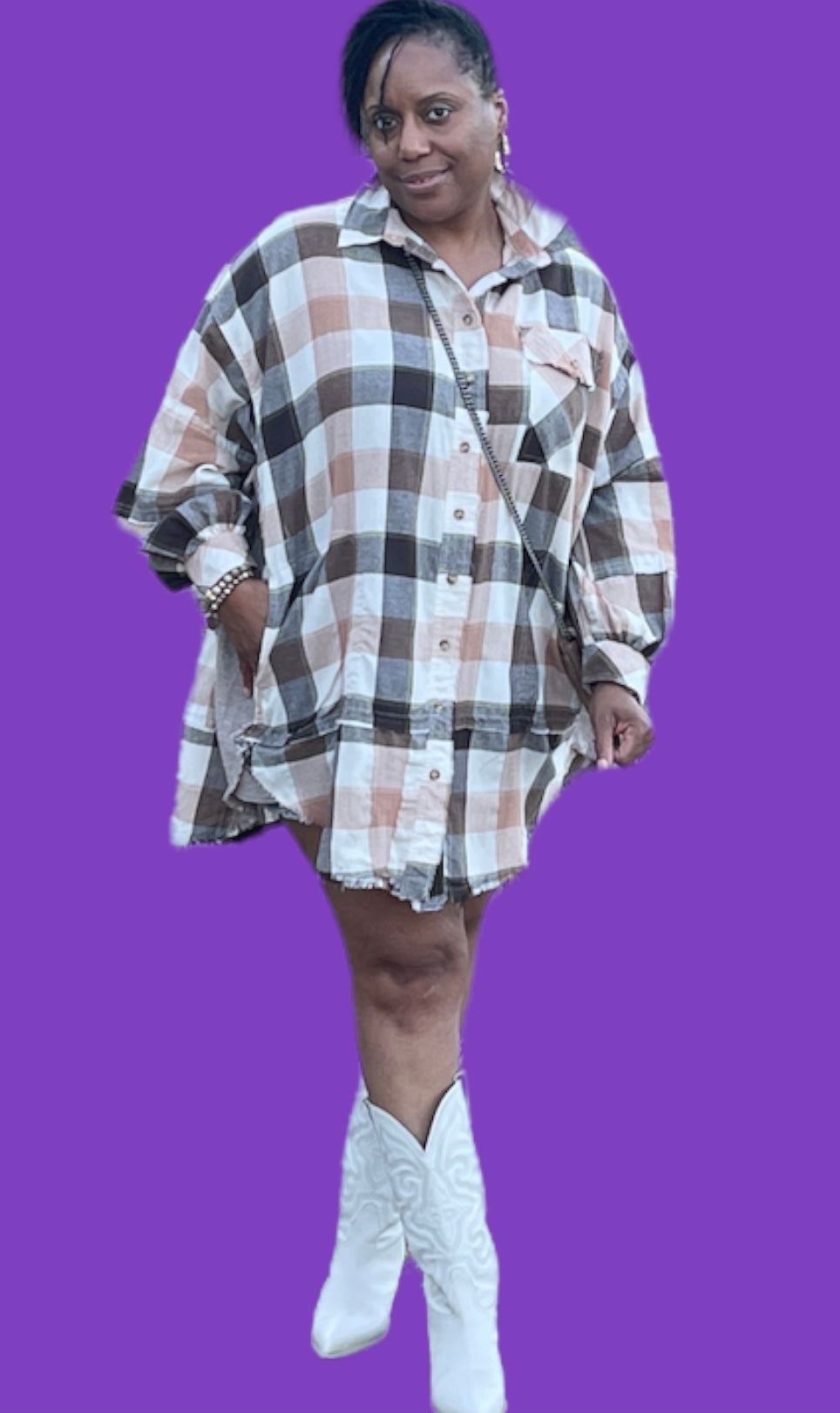 PLAID YARN DYE OVERSIZED SHIRT DRESS Medium