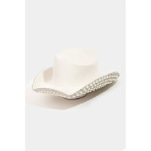 Load image into Gallery viewer, Pave Rhinestone Pearl Trim Cowboy Hat
