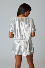 Load image into Gallery viewer, Laura White And Silver Top And Short Sequin Set
