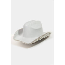 Load image into Gallery viewer, Pave Rhinestone Pearl Trim Cowboy Hat
