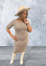 Load image into Gallery viewer, Taupe 3/4 Sleeved Midi Bodycon
