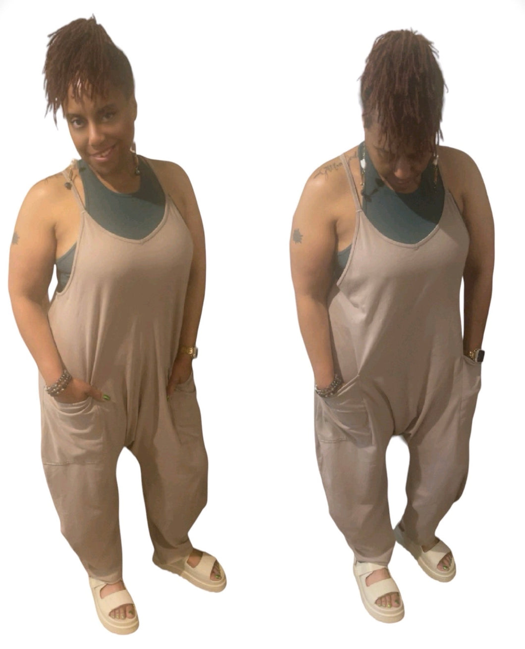 GRAY Casual Loose Fit Solid Knit Baggy Jumpsuit