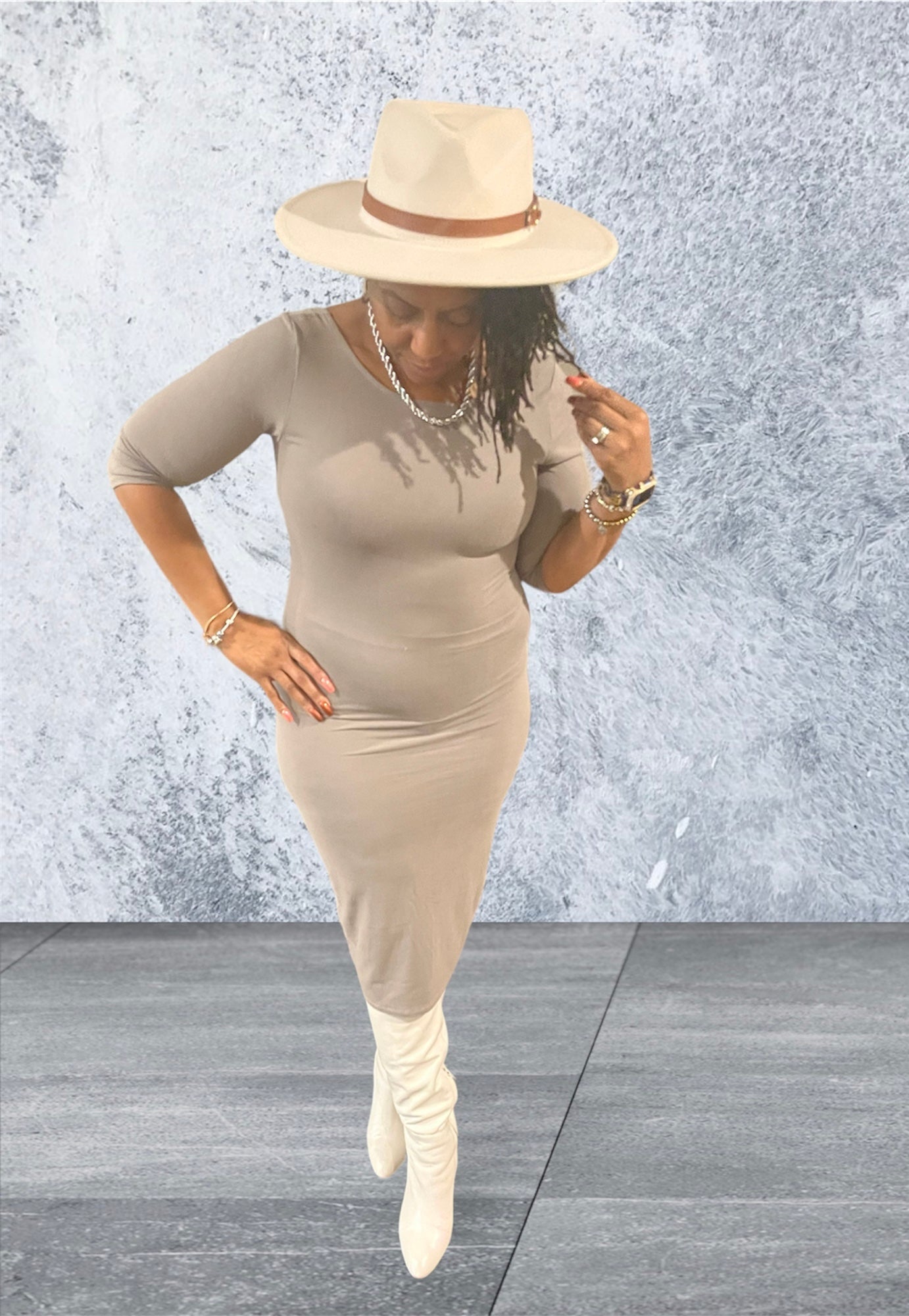 taupe bodycon midi dress Azzura