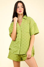 Load image into Gallery viewer, Textured Woven Comfy Shirt Top &amp; Shorts AVOCADO
