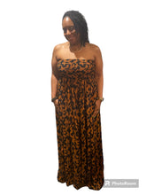 Load image into Gallery viewer, ANIMAL PRINT SMOCKED TUBE WIDE LEG JUMPSUIT
