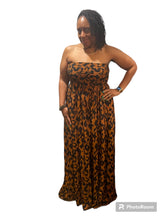 Load image into Gallery viewer, ANIMAL PRINT SMOCKED TUBE WIDE LEG JUMPSUIT
